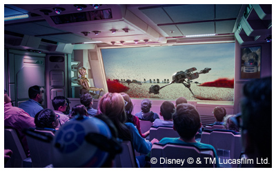 Rear view of  Star Tours - The Adventures Continue in motion