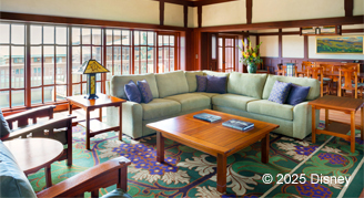 Image of the living area of a Three-Bedroom Mount Whitney Presidential Suite.