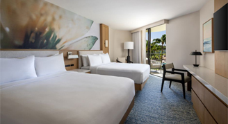Photo of a hotel room with two queen beds.
