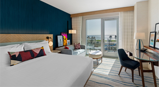 Bay-View Room with balcony and one king bed at Gaylord Pacific Resort & Convention Center