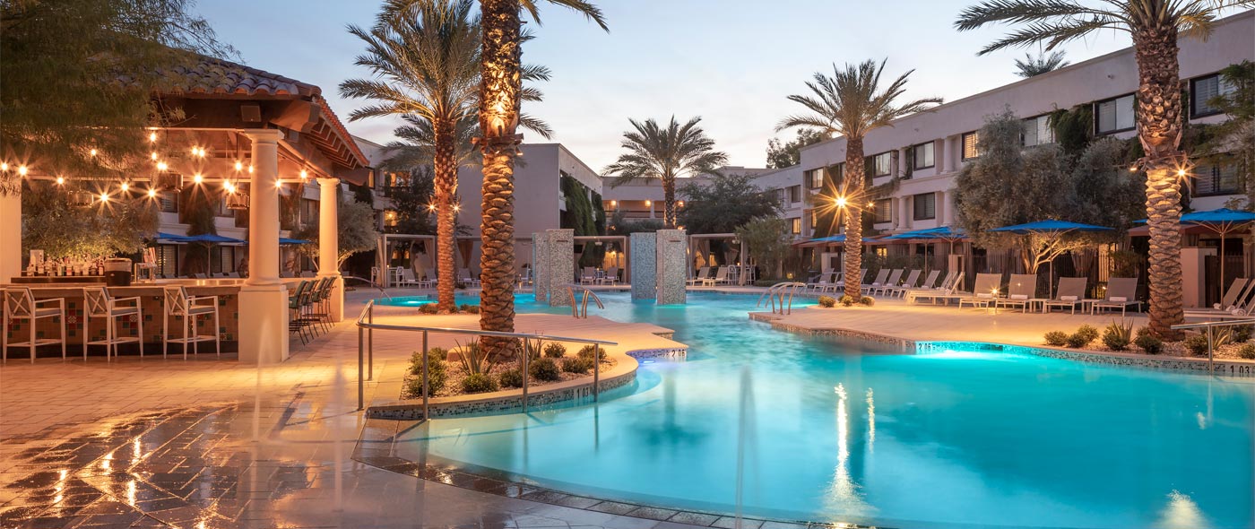 Photo of hotel pool area.