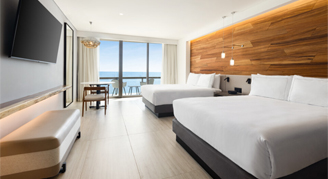 High-floor ocean-view room with two queen beds