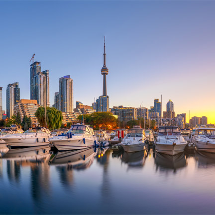View of Toronto boat harbor at dawn