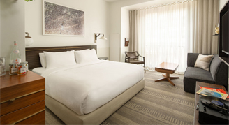 Interior view of the Great Room with a king bed.