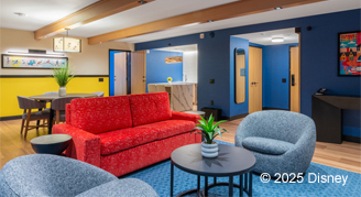 Image of the living room area in a One-Bedroom Suite.