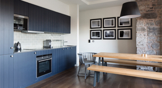 One-bedroom kitchen and dining area.
