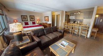 Studio with living area and kitchen