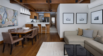 Photo of hotel room living area with dining table.