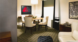 Image of a dining and seating area in a One-Bedroom Terrace Apartment.