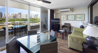 Image of a living area in a Two Bedroom City-View.