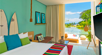 Image of a single bed in a Deluxe Lake-View Room.
