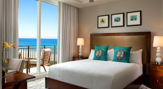 Image of a single bed in the Ocean-View Room at Palm Beach Marriott Singer Island Beach Resort & Spa.