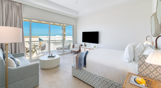 View of the Beach-View Studio with one bed overlooking the beach.