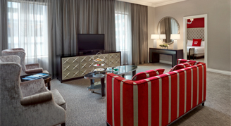 A view of the family room area of the Deluxe Suite.