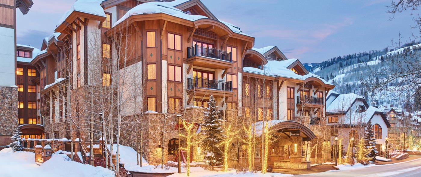 Front of hotel with snow