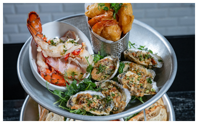 Top view of a seafood tower