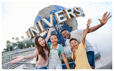 Family in front of the Universal Studios Globe