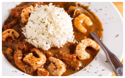 Plated dish of seafood gumbo