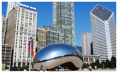 The Cloud Gate, also known as "The Bean", that is featured in Millennium Park